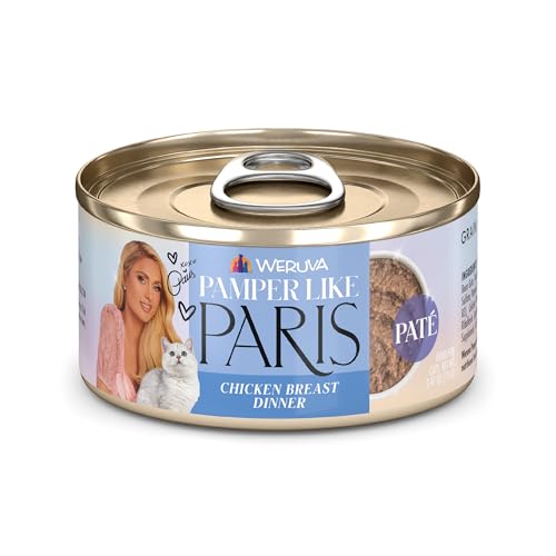 Weruva Paris Hilton Pamper Like Paris Natural Grain Free Wet Cat Food, Chicken Breast Paté, 2.47oz Can (Pack of 12)