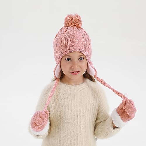 Image of Kids Winter Beanie Hat Mittens Set Warm Fleece Hat Baby Toddler Knitted Hat & Gloves for Boys, Girls