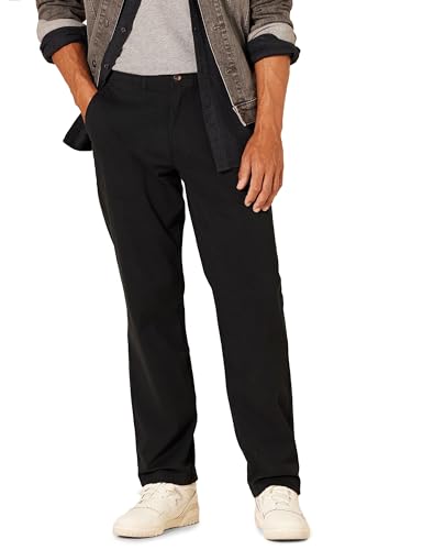 Amazon Essentials Herren Legere Stretch-Chinohose mit klassischer Passform, Schwarz, 42W / 32L