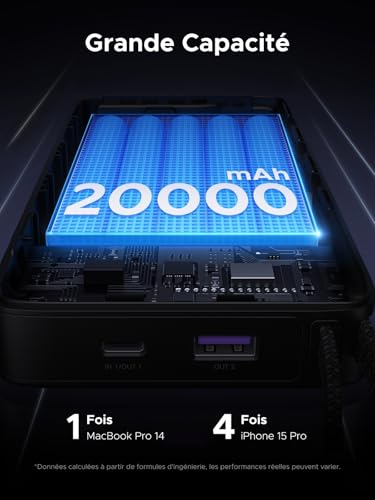 UGREEN Nexode 67W Batterie Externe 20000mAh Câble USB C Intégré Power Bank Portable Charge Rapide 2 Ports PD Écran LED Compatible avec POCO F5 F4 GT X6 X5 Pro iPhone 17 16 15 14 13 Galaxy S25 S24 S23 – Image 6