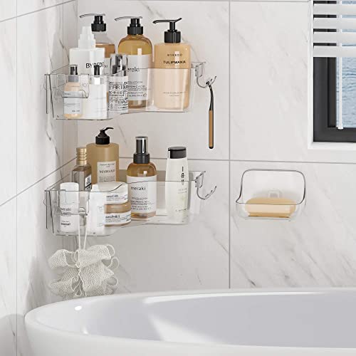 Udd Corner Shower Caddy, Clear Shower Organizer Bathroom Storage Shower Rack With Soap Dish And Razor Holder Hook, Adhesive Wall Shower Shelves For Bathtub Dorm, 3 Pack #TOP3
