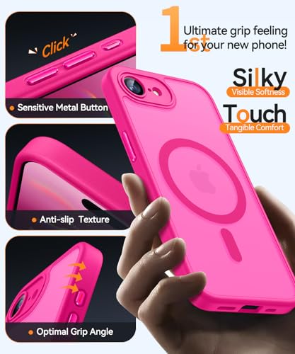 Image of CANSHN Magnetic for iPhone 17e / 16e Case, Upgraded [Full Camera Protection] [Compatible with Magsafe] [Translucent Matte] Shockproof Protective Phone Case for iPhone 17e / 16e - Hot Pink