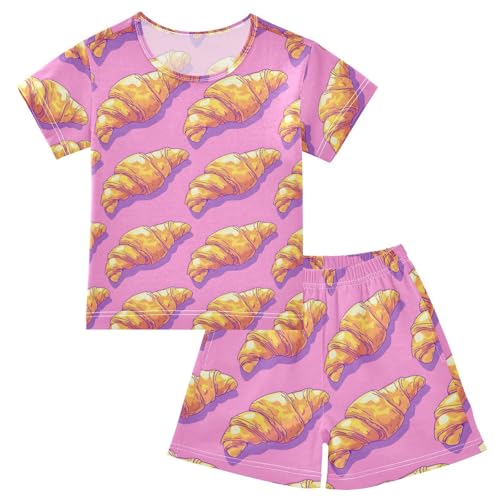 ALAZA Bread Croissant Cute Stylish Pajamas Short Sleeve 2 Piece Sleepwear Top and Bottom Pajama Set Unisex