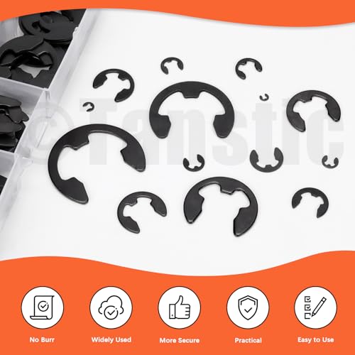 Tanstic 210Pcs 14 Größen E-Clip Externer Sicherungsring E Clip Sortiment Stahl E-Clip für Lager, Zahnräder, Wellen (M1.5 M2 M3 M4 M5 M6 M7 M8 M9 M10 M12 M15 M19 M22)