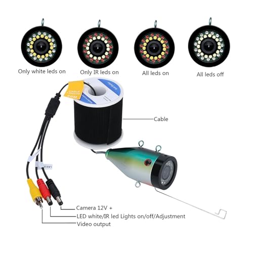 wykrywacz ryb, DVR HD 1280 * 720 Ekran Fish Finder Podwodna Kamera Wędkarska 15 Białych Diod LED + IR 1080P Do Wędkowania 16 GB Nagrań(15M)