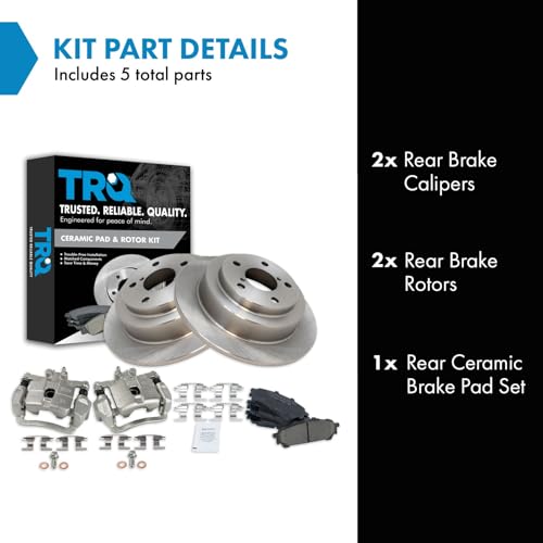 Image of TRQ Rear Brake Pad and Rotor Set Ceramic Rotors Calipers | For 2005-2006 Saab 9-2X 2004-2008 Subaru Forester 2004-2007 Impreza