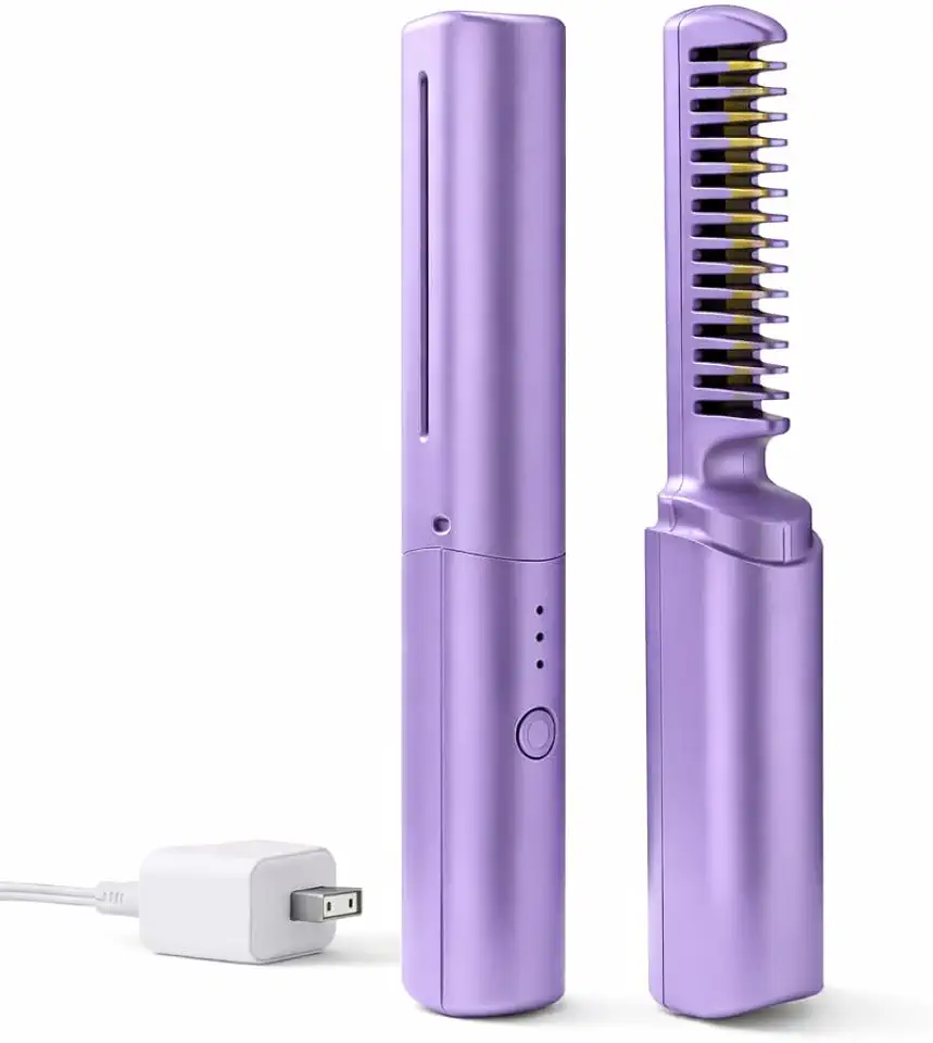 Mini Pente Alisador de Cabelo Recarregável, Escova Alisadora Portátil sem Fio, Pente Elétrico para Alisar e Modelar Cabelos, Aquecimento Rápido, Ideal para Viagem, Bolsa e Uso Diário