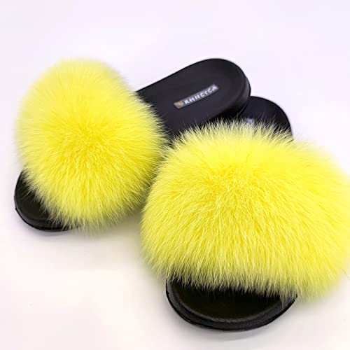 Real Fox Fur Slides for Women Open Toe Cute Furry Fur Slippers Indoor or Outdoor faux Fur Slide Sandals with Fluffy Fur and Soft Sole4