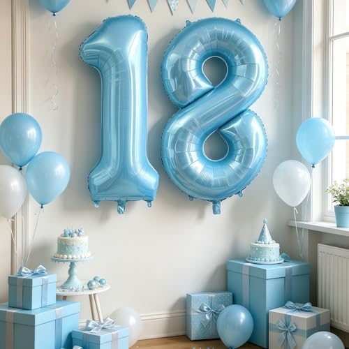 Image of Pastel Blue 17 Balloon Number, Light Blue 17 Balloons for Birthday Party | Number 17 Balloon,40 Inch,Pastel Blue,Helium-fillable,17 Foil Mylar Balloons,for Birthday Party Anniversary Decorations
