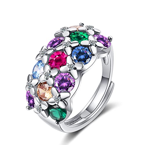 TOGGA Classique 925 Argent Femmes Bague avec Fleur Zircon Pierres précieuses réglable Couleur Cristal fête de Mariage Bijoux Cadeau pour Les Femmes