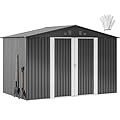 DWVO 9x6 FT Outdoor Storage Shed with Ventilation Windows, Utility Tool Shed Metal Storage Garden Shed with Door & Lock for Bike Storage, Waterproof Trash Shed for Backyard Garden Patio, Dark Dray