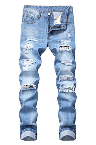 Baylvn Men's Ripped Distressed Slim Fit Holes Denim Jeans