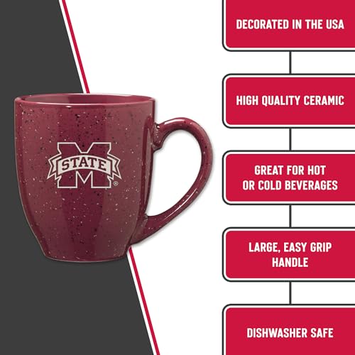Image of Rico Industries NCAA Mississippi State Bulldogs Maroon Personalized 16 oz Team Color Laser Engraved Speckled Ceramic Coffee Mug