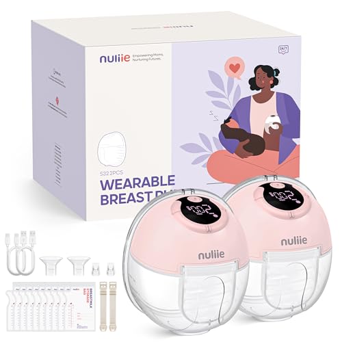 Nuliie Tire-lait électrique mains libres S32, tire-lait portable portable, 4 modes, 9 niveaux, bride confortable de 24 mm, plus privé, accessoires de rechange inclus (2 paquets, rouge prune)