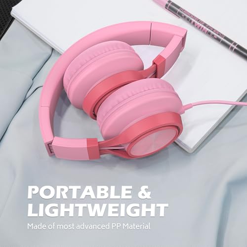 Image of AILIHEN C8 Girls Headphones, On-Ear Headphones Wired with Microphone and Volume Control Foldable Corded Stereo 3.5mm Headset for Girls School Chromebook Laptop Computer PC Tablets Travel (Pink)