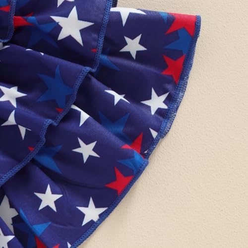 Image of BeQeuewll 4th of July Toddler Girls Outfits Solid One Shoulder Sleeveless Tank Crop Tops Stars Ruffles Skirts 2Pcs Clothes (Star-Blue, 12-18 Months)