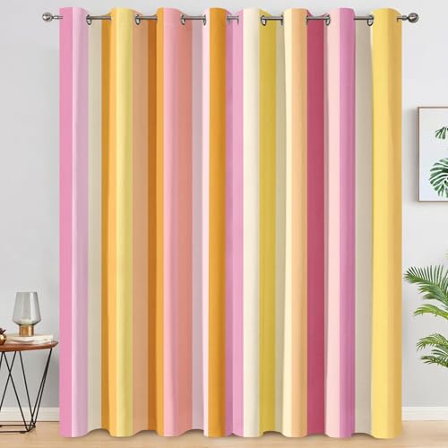 Yellow Pink Stripe Curtains for Living Room, Thermal Insulated Vertical