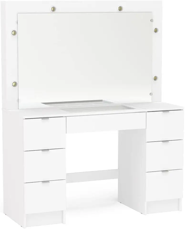 Penteadeira Camarim França com Espelho 7 Gavetas Branco Politorno