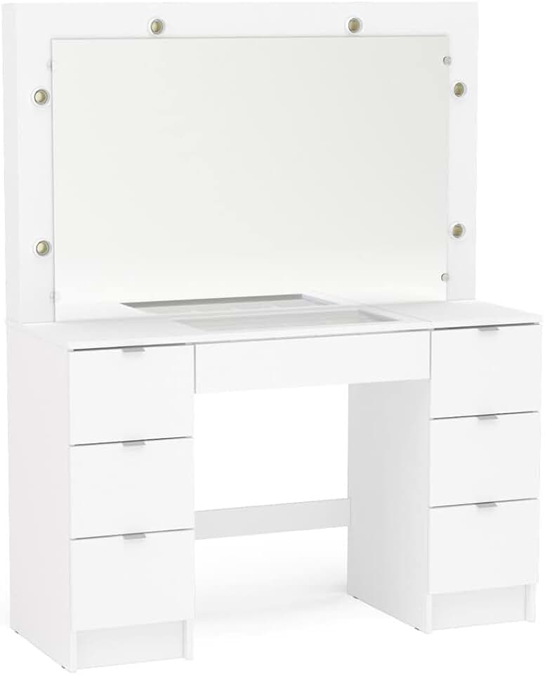 Penteadeira Camarim França com Espelho 7 Gavetas Branco Politorno