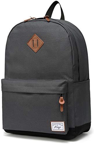 Kasqo School Backpack, Classic Lightweight 15.6 Inch Laptop Bookbag for Men Women Teens Girls Boys College, Grey and Black