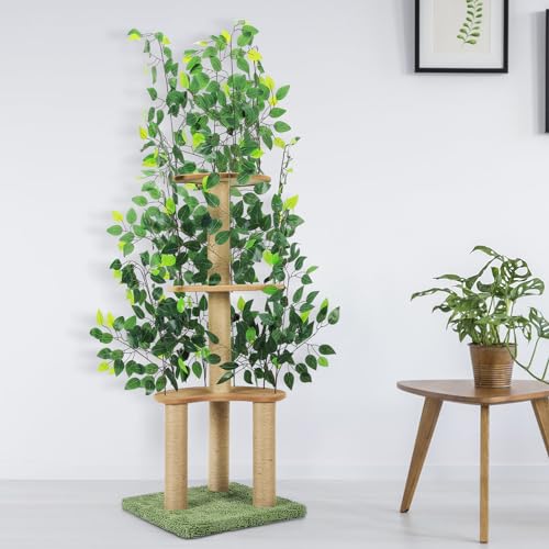 Árbol para gatos con hojas, torre para gatos interior miniatura 4