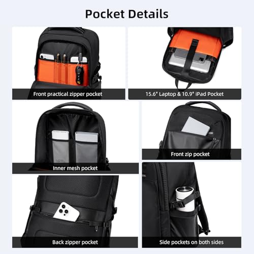 Image of GOLDEN WOLF Laptop Backpack for Men 18L Sleek 15.6-inch Office Laptop Bag Water-resistant Padded Backpack with Hidden Back Pocket, Casual Daypack for Travel Business Daily Use,Black
