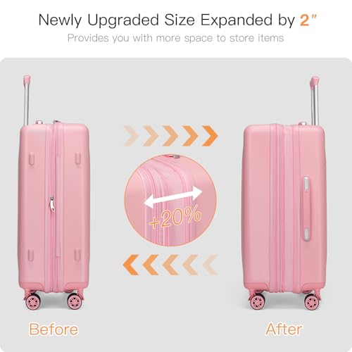 Image of Kono 24 Inch Expandable Luggage with Spinner Wheels Checked Suitcase Pink | PC+ABS Hard Shell Suitcase with TSA Lock Scratch and Drop Resistant, 24 Inch Lightweight Medium Luggage for Travel