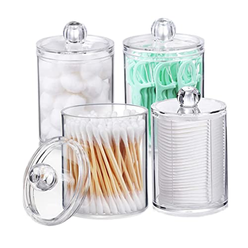 Distributore di supporto da 4 pacchetti per batuffolo di cotone, tampone di cotone, cuscinetti rotondi, filo interdentale - barattolo di spothecary in plastica trasparente da 10 once per l'organizzaz