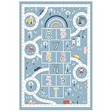 Nyutcwe Hopscotch Teppich, 47x31.5 Kinder Spiele Matte mit Nicht rutschernem Rücken, weicher Kristall -Samt -Baby -Spiel Matrate Kinder Teppich für Kinderzimmer Schlafzimmer Wohnzimmer Hopscotch