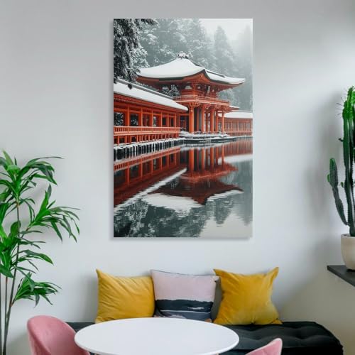 Affiches de bureau temple japonais hiver moderne 40x60