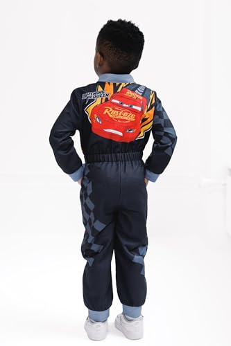 Disney Cars Lightning McQueen Toddler Boys French Terry Racing Zip Up Coverall Black 3T - image 3
