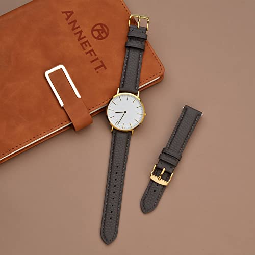 Image of ANNEFIT Watch Band 20mm, Quick Release Textured Padded Leather Straps with Gold Buckle for Men and Women (Dark Grey)