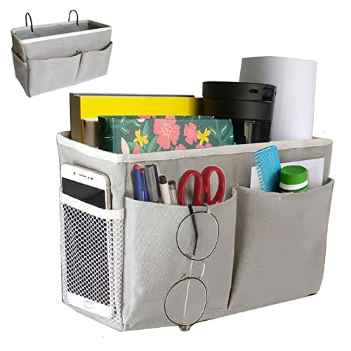 Someteth Bedside Caddy, Bedside Hanging Storage Organizer for College Dorm Bed, Bunk and Hospital Beds, Can be Placed Books, Phones,Keys, Glasses，Magazine Holder (Grey, 1)
