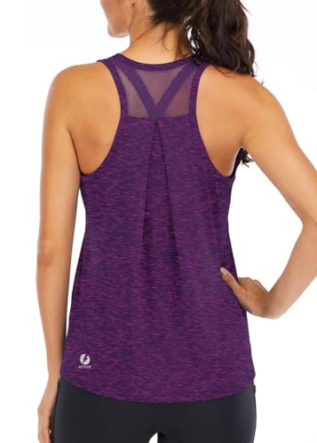 Image of ICTIVE Workout Tops for Women Loose Fit Racerback Mesh Backless Muscle Tank Running Shirts