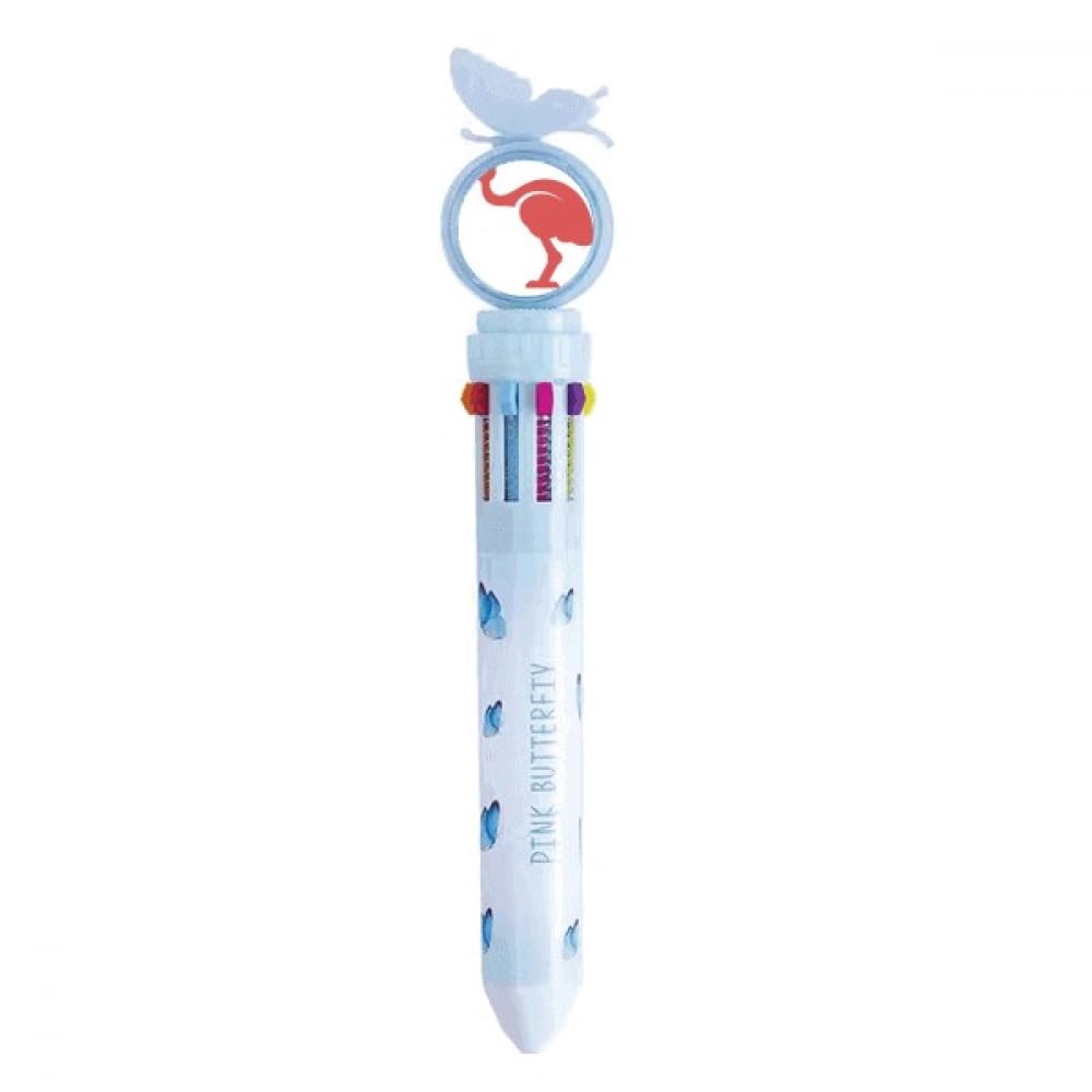 Stylo multicolore autruche avec illustration rouge et mécanisme rétractable - 4