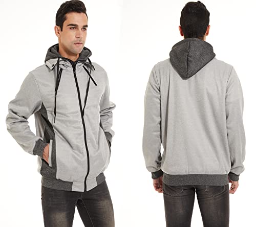 Image of YuKaiChen Men's Hooded Jacket Slim Fit Double Zipper Turtleneck Fleece Hoodie Outerwear