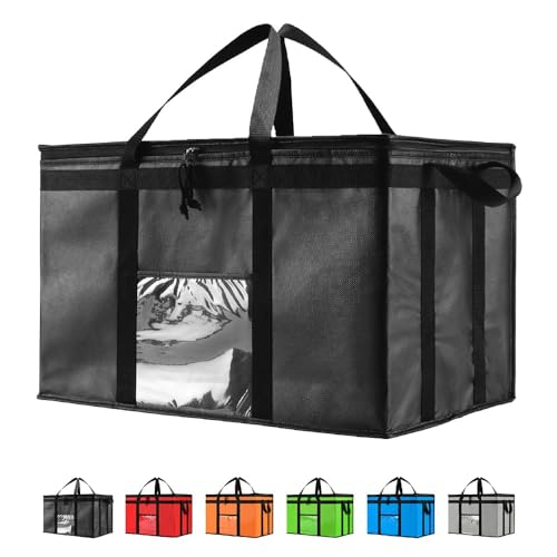 Image of NZ Home 3XL Insulated Cooler Bag and Food Warmer for Food Delivery & Grocery Shopping with Zippered Top, Black (1 Pack)