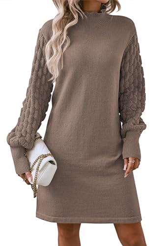 Sovoyontee Women's 2025 Fall Long Sleeve Mock Neck Sweater Dress