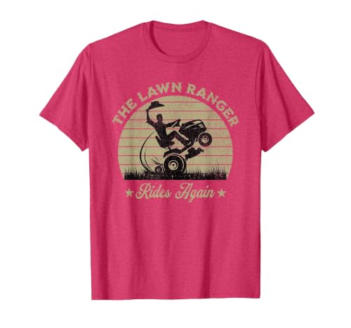 Funny The Lawn Ranger Rides Again Fathers Day Retro Mowing T-Shirt, Men, Red Heather, Medium
