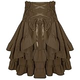 Women's Victorian Ruffle Layered Pleated Skirts Vintage Renaissance Skirt Kawaii Harajuku Lolita Goth Fashion Casual Elastic Waist Lace Up Skirt Brown M