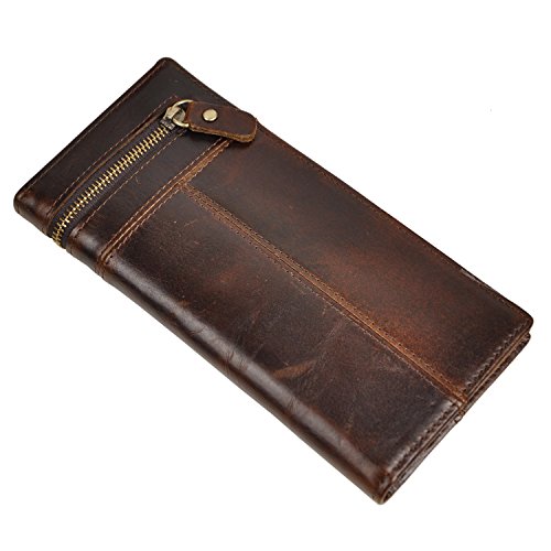 Le'aokuu Mens Genuine Leather Bifold Wallet Organizer Checkbook Card Case (M W1037 Coffee)2