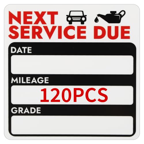 Mkobon 120 Pcs 2x2 Inches Oil Change Stickers Next Service Due Sticker for Windshield Strong Adhesion and No Residue Clear Decals Labels for Car Auto Vehicles Window