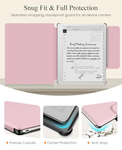 Image of MoKo Case for Remarkable Paper Pure 10.3 inch 2026 with Pen Holder, Pink | Slim protective hard shell folio cover with secure pen holder, Auto Wake & Sleep