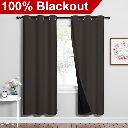 Image of NICETOWN Full Shade Curtain Panels, 37 inch Wide x 70 inch Long, Toffee Brown, Pair of Thermal Insulated & Energy Efficiency Blackout Drapes for Living Room, Lined Silky Performance Window Dressing