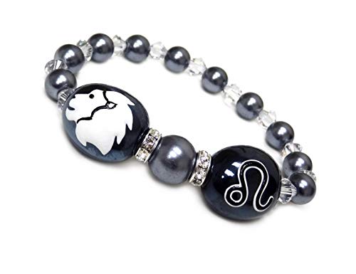 Linpeng Astrology Hematite Stretch Zodiac Beads Bracelet, One Size, Black, Gunmetal