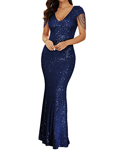 Image of Women 1920s Plus Size Formal Dress Tassels Sleeve Sequins Gatsby Maxi Evening Gown