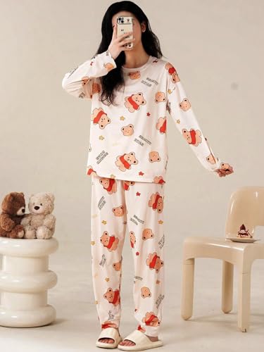 Image of GLASGO Women's Cotton Pajama Set with Top & Pants|| Korean Night Suit|| Lightweight Printed Set || Soft & Comfy Sleepwear for Girls & Women || LNS-3-$