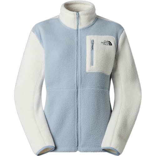 The North Face Women's Yumiori Full Zip Jacket - Lightweight Fleece Coat with Embroidered Logo, Secure Zip Pockets, Frost Grey/White Dune/Frost Grey, Medium