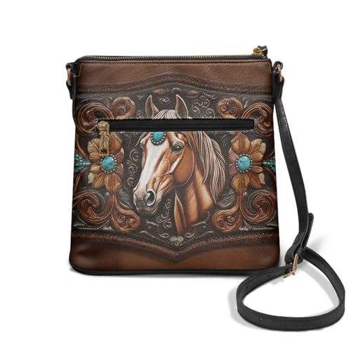 Image of Leather Women Crossbody Hobo Bag Satchel Purse Handbag with Adjustable Shoulder Strap and Zipper Pockets