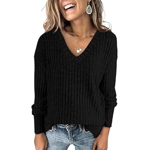 ANRABESS Long Sleeve Shirts for Women V Neck Casual Fall Tops Loose Fit Lightweight Sweaters Tunic Fashion 2024 Clothes